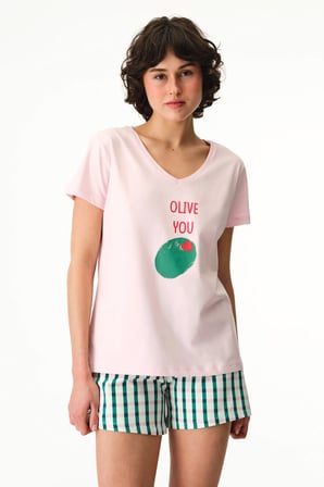 Renkli Olive You Pamuklu Şort Pijama Takımı