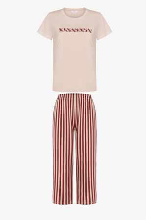 Pastel Bej Ent Buongiorno Pamuklu Kapri Pijama Takımı