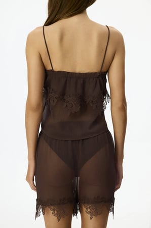 Kahverengi Jasmin Chiffon Şortlu Pijama Takımı