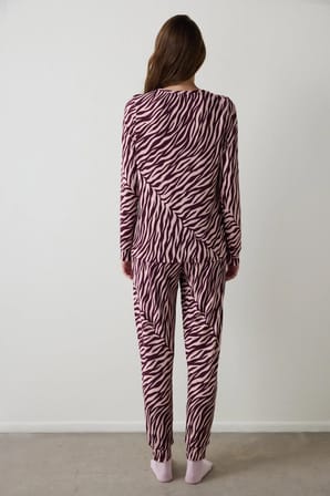 Çok Renkli Zebra Printed Termal Etkili Pantolon Pijama Takımı