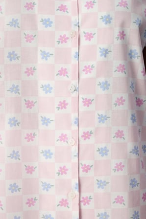 Kırık Beyaz Travel Flowers Pamuklu Gömlek Şortlu Pijama Takımı