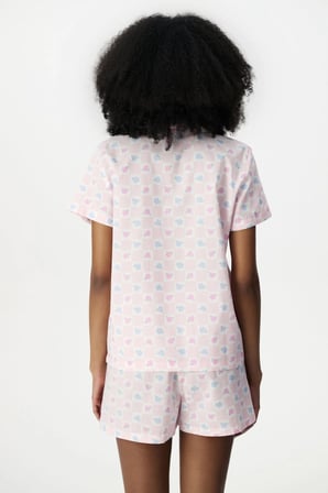 Kırık Beyaz Travel Flowers Pamuklu Gömlek Şortlu Pijama Takımı