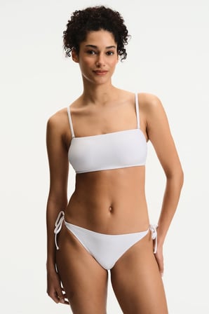 Beyaz Ava Straplez Dokulu Bikini Üstü