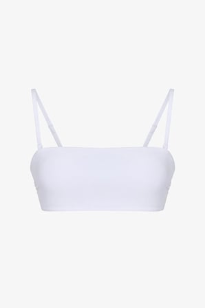 Beyaz Ava Straplez Dokulu Bikini Üstü
