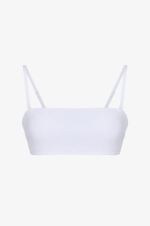 Beyaz Ava Straplez Dokulu Bikini Üstü