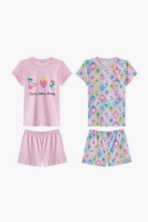 Açık Pembe Kız Çocuk Cherry,Berry Pamuklu 2'li Pijama Takımı