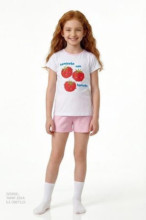 Pembe Kız Çocuk Tomato Pamuklu 2'li Pijama Takımı