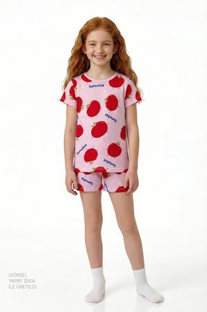 Kız Çocuk Pembe Tomato Kısa Kollu 2'li Pijama Takımı