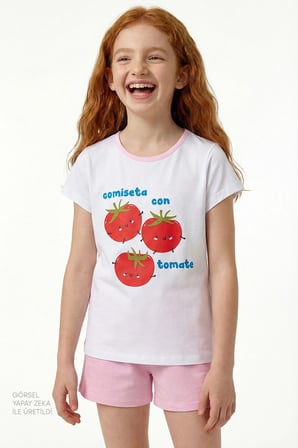 Kız Çocuk Pembe Tomato Kısa Kollu 2'li Pijama Takımı