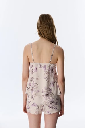 Pastel Bej Petal Saten Atlet Pijama Üstü