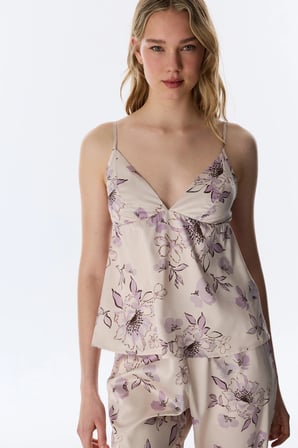 Pastel Bej Petal Saten Atlet Pijama Üstü