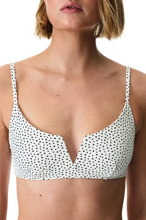 Point Puantiye Desenli Dokulu V Yaka Bikini Üstü