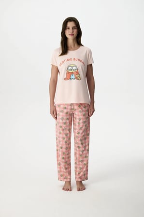 Açık Pembe Minions Pamuklu Pantolon Pijama Takımı
