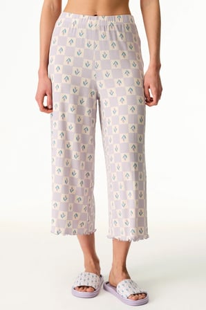 Lila Ella Desenli Kapri Pijama Altı