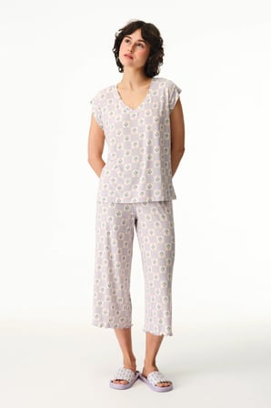 Lila Ella Desenli Kapri Pijama Altı