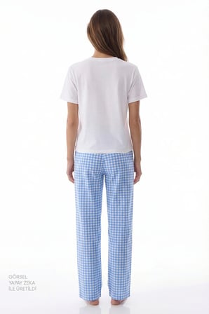 Gokyüzü Mavisi Pajama Time Pamuklu Pantolon Pijama Takımı