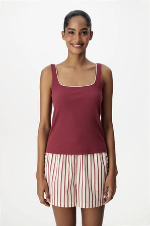 Bordo Sisterhood Pamuklu Atlet Pijama Üstü