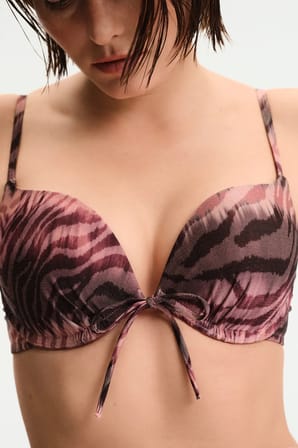 Cesira Pink Lol Zebra Desenli Simli Bikini Üstü