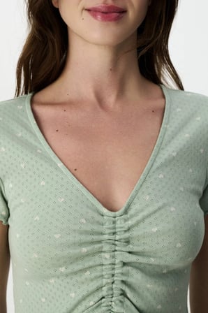 Yeşil Tiny Kalp Pointel Puantiye Desenli Kısa Kollu Şort Pijama Takımı
