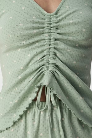 Yeşil Tiny Kalp Pointel Puantiye Desenli Kısa Kollu Şort Pijama Takımı