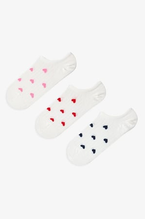 3 Çift Burun Dikişsiz Pamuklu Renkli Kalp Desenli Sneaker Çorap