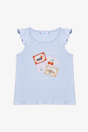 Açık Mavi Kız Çocuk French Meal Pamuklu 2'li Pijama Takımı
