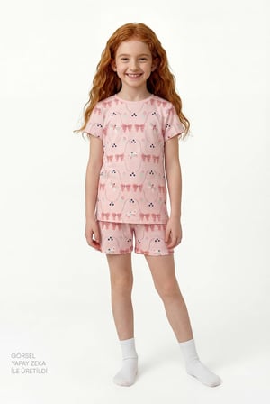 Mint Yeşili Kız Çocuk in The Garden Pamuklu 2'li Pijama Takımı
