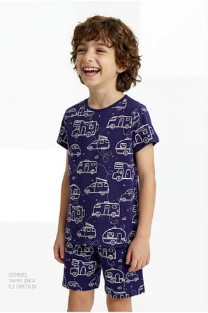 Mint Yeşili Erkek Çocuk Adventure Await Pamuklu 2'li Pijama Takımı
