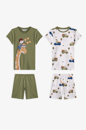 Erkek Çocuk Haki Dinozor The Field Kısa Kollu 2'li Pijama Takımı