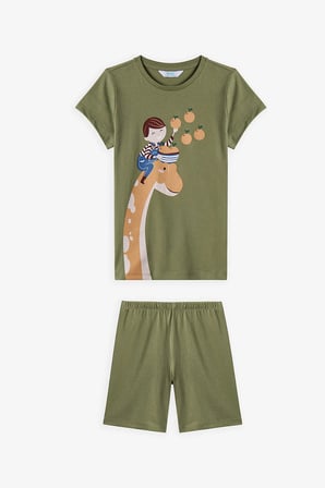 Erkek Çocuk Haki Dinozor The Field Kısa Kollu 2'li Pijama Takımı