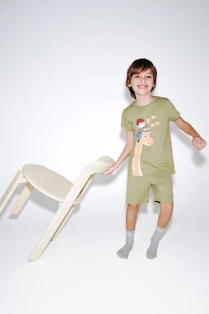 Erkek Çocuk Haki Dinozor The Field Kısa Kollu 2'li Pijama Takımı