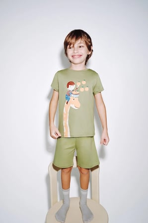 Erkek Çocuk Haki Dinozor The Field Kısa Kollu 2'li Pijama Takımı