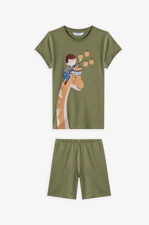 Erkek Çocuk Haki Dinozor The Field Kısa Kollu 2'li Pijama Takımı