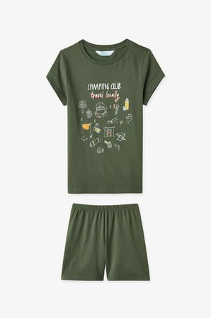 Yeşil Erkek Çocuk Camping Club Pamuklu 2'li Pijama Takımı