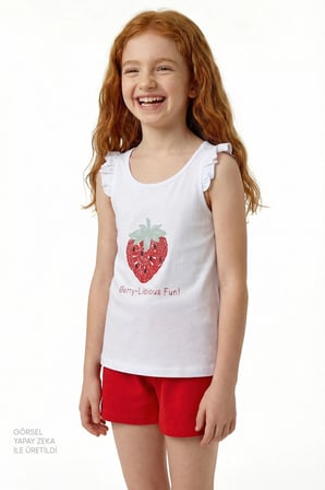 Kırmızı Kız Çocuk Berrylicious Pamuklu 2'li Pijama Takımı