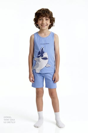 Mavi Erkek Çocuk Fishy Friends Pamuklu 2'li Pijama Takımı
