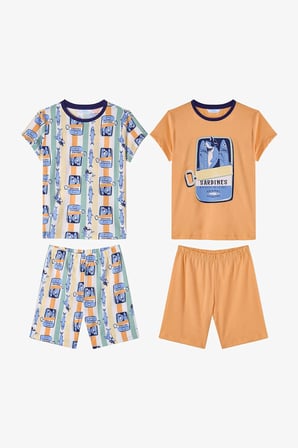 Açık Turuncu Erkek Çocuk Sharkines Pamuklu 2'li Pijama Takımı