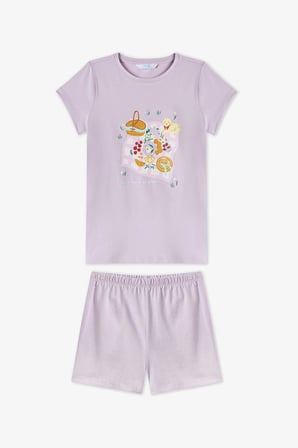 Kız Çocuk Lila Picnic Kısa Kollu 2'li Pijama Takımı