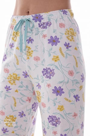 Kırık Beyaz Blossom Çiçekli Kısa Kollu Gömlek Pantolon Pijama Takımı