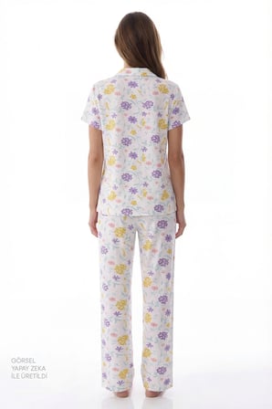 Kırık Beyaz Blossom Gömlek Pantolon Pijama Takımı