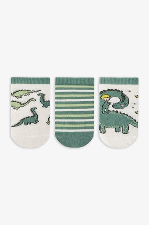 Erkek Çocuk Sleepasaurus Prens Desenli Pamuklu 3 Çift Patik Çorap