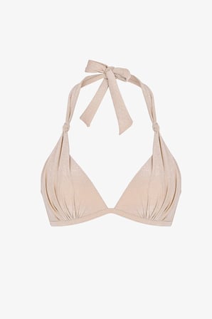 Bej Devon Büzgülü Simli Bikini Üstü