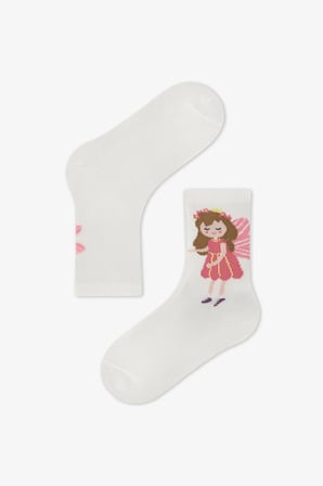 Kız Çocuk Pembe Sleepy Peri Pamuklu Prenses Desenli 2 Çift Soket Çorap