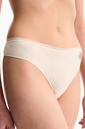Krema Pembesi Pointel Çiçekli Tanga