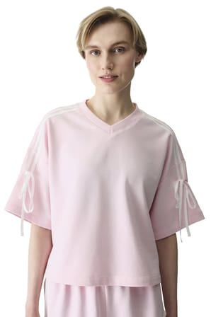 Açık Pembe Kurdele Detaylı V Yaka Oversize Üst