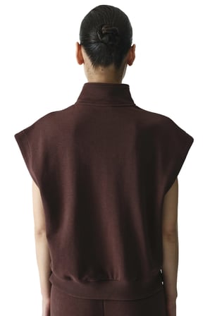 Kahverengi Yarım Fermuarlı Kısa Kollu Pamuklu Sweatshirt