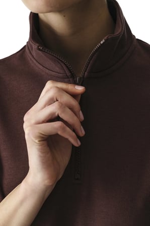 Kahverengi Yarım Fermuarlı Kısa Kollu Pamuklu Sweatshirt