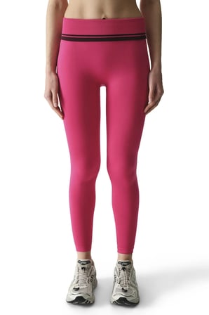 Pembe Seamless Dikişsiz Katlanabilir Yüksek Bel Tayt