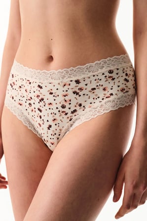 Krema Pembesi Rahat Pamuklu Cheeky Çiçekli Hipster Külot