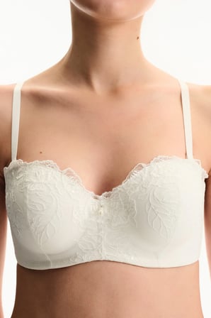 Kırık Beyaz Lotus Straplez Broidery Balenli Sütyen
